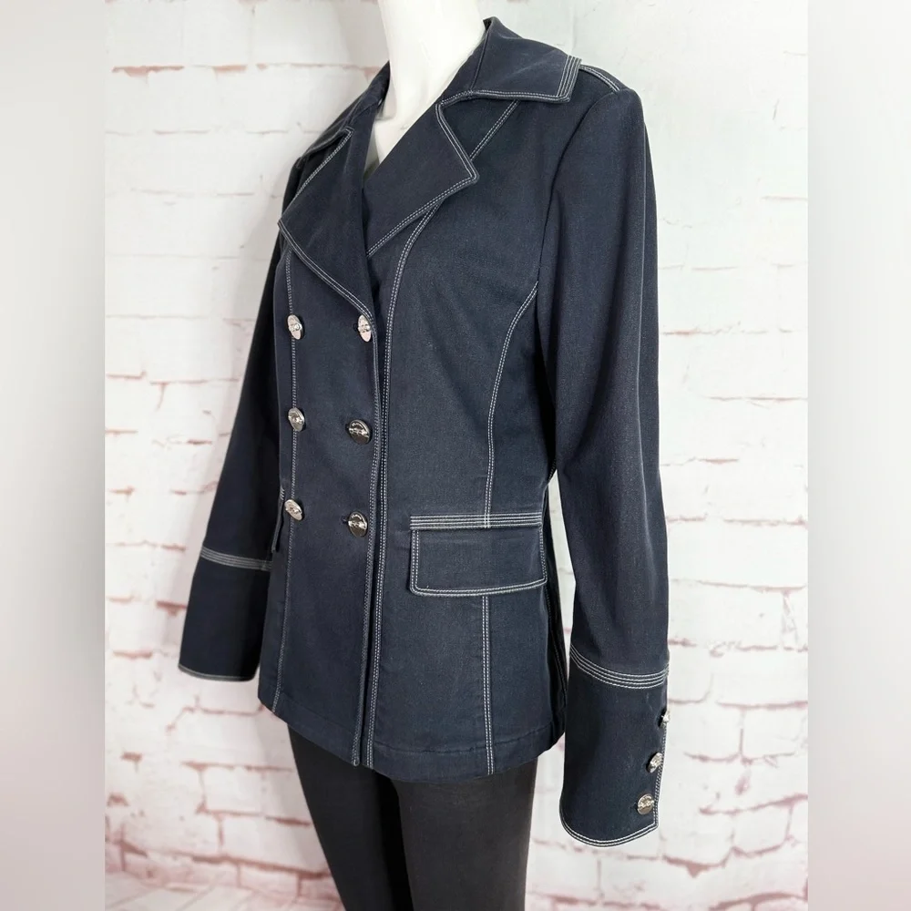 ST. JOHN Sport M Nautical Double Breasted Navy Cotton Blend Medium Blazer - Picture 14 of 15